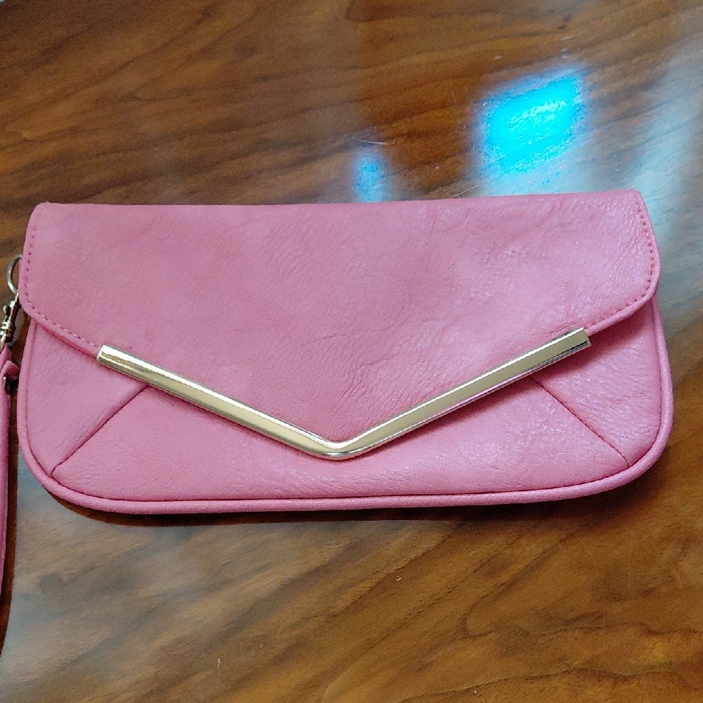 Elegant Pink Clutch with Metallic V-Trim
